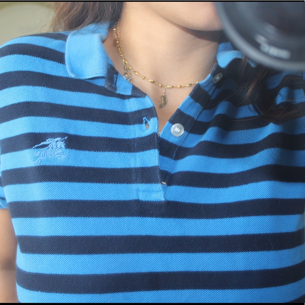 AUTHENTIC black and blue striped Burberry polo